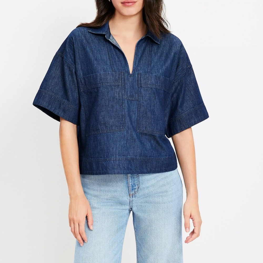 NWT LOFT Chambray V-Neck Denim Top XL